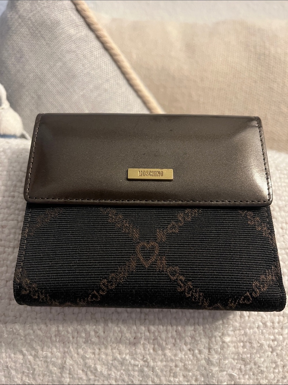 Moschino Dark Brown and Black Logo Compact Wallet